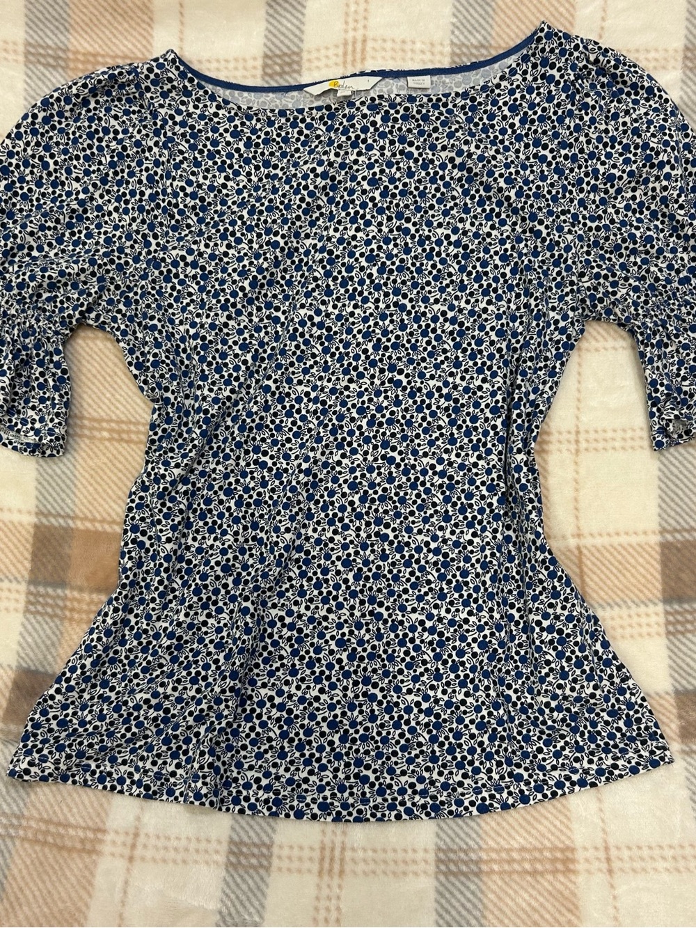 Blue Cotton/ Modal Blend Boden Blueberry Top Floral Scoop Neck Women's Top Small